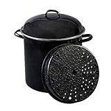 Granite Ware 15 Qt Heavy Gauge Seafood, Tamale, Steamer Pot with Lid and Trivet. (Speckled Black) Enamelware. Stainless Steel. Suitable for Cooktops, Oven to table. Dishwasher Safe.