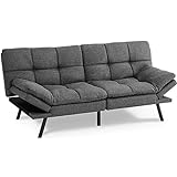 Sweetcrispy Sofa Bed Couch, Loveseat Sleeper Futon for Living Room, Foldable Memory Foam Furniture, Convertible Full Size Sofa, Adjustable Backrest and Armrests,Linen, Grey