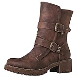 GLOBALWIN Women's Biker Boots Lace up Mid Calf Motorcycle Fashion Festival Boots Combat Riding Military Boots for Women Brown Size 8