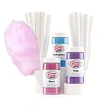 Cotton Candy Express Floss Sugar Variety Pack with 3 - 11oz Plastic Jars of Cherry, Blue Raspberry & Grape Flossing Sugars Plus 50 Paper Cotton Candy Cones