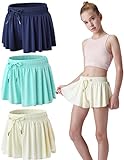 3 Pack Girls Flowy Shorts with Spandex Liner 2-in-1 Youth Butterfly Skirts for Fitness, Running, Sports (Set 1, Youth Large)