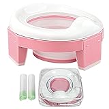 Portable Potty for Toddler Travel Seat Foldable Car Potty Training Toilet with Travel and Storage Bag Kids for 24M- 3 Years(Pink)