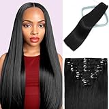 Clip in Hair Extensions Real Human Hair Jet Black Clip in Extensions Straight Brazilian Remy Human Hair Extensions 8pcs Clip on Hair Extensions Double Weft 100% Real Human Hair 18Inch