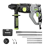 WORKPRO Premium 1-1/4 Inch SDS-Plus Rotary Hammer Drill, 7.5AMP, Lightweight Corded Version for Concrete Demolition Chipping Rotomartillo, 5 SDS-Plus Bits