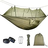 OTraki Camping Hammock with Mosquito Net Heavy Duty Hammock with Tree Straps Larger Space Portable Parachute Hammock for Backpacking Hiking Travel Beach Yard Outdoor Activities Army Green