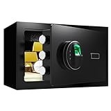 Marcree 0.5 Cub Safe, Small Money Safe with Fingerprint Lock, Biometric Safe Box with Spare Key, Security Safe for Money Home Firearm Money Valuables, Black