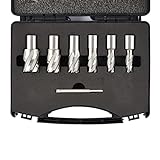 Anfrere 6pcs Annular Cutters Set, M2 Annular Cutter Set for Magnetic Drill Press, Weldon Shank 3/4' 1/2 to 1-1/16 inch and 1 Inch Cutting Depth, HSS Slugger Bits for Mag Drill Press with Pilot Pin