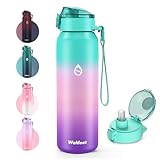 WEMEET Water Bottle With Removable Straw and Chug Lid 32OZ, 18/10 Stainless Steel Metal Bottle Keep Cold 48H Hot 24H for Sports, Gym, Travel, and School(GREEN PINK PURPLE)