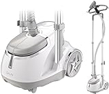 SALAV GS45-DJ Professional Upright Garment Steamer with Roll Wheels, Retractable Power Cord, Multi-Function Extra Wide Hanger, Foot Pedal Step On Control, Hanger Clips, Pants Press, Fabric Brush, & Mini Ironing Paddle, 1500 watts, Silver