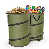 Sprinia 2-Pack 30 Gallon Collapsible Pop-Up Trash Can for Camping, RV - Waste Yard Bag for Gardening Lawn/Leaf - 30 Gallon Each Bag, Green