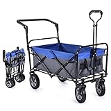 Wagons Carts Heavy Duty Foldable: Collapsible Wagon, All Terrain Wheels, 100L, 220 lbs Capacity, Utility Wagon with Push Pull Outdoor Garden Cart Foldable Wagon for Grocery, Camping, Shopping,Sports