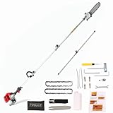 58CC Pole Saw Gas Powered, 2 Stroke Gas Pole Chain Saw Cordless Tree Pruner, 16 FT Extendable Chainsaw Tree Trimmer with 11.5inch Cutting Bar for Tree Branch Pruning-Red