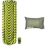 Klymit Static V2 Inflatable Sleeping Pad, Lime Green + Memory Foam Drift Pillow