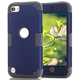 Case for iPod Touch 7th / 6th / 5th Generation, Dual Layered Hard PC Case + Silicone Shockproof Heavy Duty High Impact Armor Hard Cover for Apple iPod Touch 7 6 5 case (Darkblue+Darkgrey)