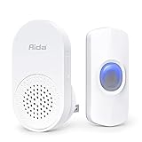 AIDA Mini Wireless Doorbell, Home Waterproof Doorbell 600ft Range, Cordless Door Bell Ringer, 4 Volume Levels with 32 Doorbell Chimes (White, Doorbell with 1 Button & 1 Receiver)