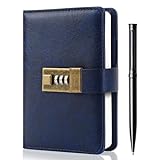 WEMATE Journal with Lock, Diary with Lock, Password Notebook, Pen & Gift Box - Perfect for Men and Women - 4.3X 6.18in Dark Blue Keep Your Secrets Safe