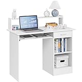 Yaheetech Home Office Wood Computer Desk with Keyboard Tray and Drawers, Students Writing Table with Storage Drawers & Hutch, Modern PC Laptop Desk, Multifunctional Workstation, White