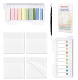 WSCHU 600 Sheets Transparent Sticky Notes, 3 x 3 inch Clear See Through Sticky Notes and Translucent Sticky Writable Index Tabs, Annotation kit, for Book Annotation, Office & School Study Supplies