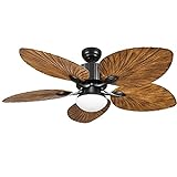 YITAHOME Tropical Ceiling Fan with LED Light and Remote Control 52 Inch Palm Reversible Fan Light with Memory Function 5 Leaf Blades and Balance Clips - Black