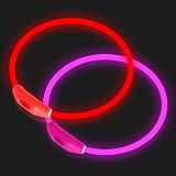 NOVKIN 2-Pack LED Dog Collar, Light Up Dog Collars,Rechargeable Dog Lights for Night Walking，Universal, Reusable Safety Necklace for Small Medium Large Dogs RED&Pink