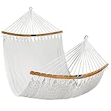 Best Choice Products 2-Person Woven Polyester Curved Caribbean Hammock for Outdoor, Backyard, Patio, Camping w/ 300lb Capacity, Curved Bamboo Spreader Bar, Hanging Chains - White