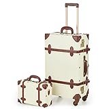 CO-Z Vintage Luggage Sets, 2 Piece Retro Suitcase with Spinner Wheels TSA Lock and Carry On Briefcase, Large 24' Trunk Small 12' Train Case Leather Travel Luggage Set for Women Men, Beige