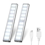 Motion Sensor Cabinet Lights,USB Rechargeable 20 LED Portable Cordless Closet Lighting,Wireless Under Counter Light Bar, Magnetic Removable Stick-On Anywhere for Wardrobe/Cupboard/Stairs (2 Pack)