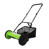 TRY & DO Push Lawn Mower 16-Inch, 5-Reel Lawn Mower with Height Adjustment, Manual Mower with Collection Bag