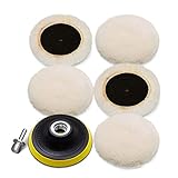 Wool Cutting Pad, Wool Buffing Polishing Pad Set, SPTA 7Pcs 3Inch (80mm) Wool Buffing Wheel for Drill Lambs Wool Hook and Loop for Compound Cutting & Polishing for Car Polisher