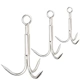 FWEEK 3 PCS Grappling Hook Stainless Steel 3-Claw Hook, Heavy Duty Anchor Hook Set-M L MAX Size, Outdoor Climbing Claw for Hiking, Tree Limb Removal, Catch Fish