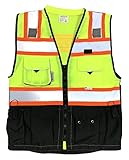 Vero1992 (C) Vest Mens Class 2 Black Series Safety Vest With Zipper and Utility Pockets Premium Black Series Surveyors Vest (Extra Large, Yellow/Black)