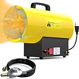 AgiiMan 60,000 BTU Forced Air Propane Heater, Portable Propane Garage Heater with Tipover Protection, Overheat Protection, Torpedo Heater for Garage, Warehouses, Construction Sites, Yellow