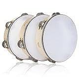 3 Pack 8 inch Tambourine for Adults Hand Held Wood Tambourine Metal Jingles Musical Educational Instrument Rhythm Percussion Tambourine for KTV, Party, Church (Single Row)