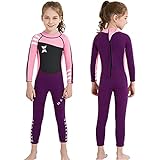 NATYFLY Kids Wetsuit, 2.5mm Neoprene Thermal Swimsuit, Full Wetsuit for Girls Boys and Toddler, Long Sleeve Kids Wet Suits for Swimming (New Pink-Girls Wetsuit-2.5mm, 6)