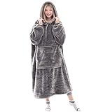 Waitu Wearable Blanket Sweatshirt for Women and Men, Super Warm and Cozy Big Blanket Hoodie, Thick Flannel Blanket with Sleeves and Giant Pocket - Gray
