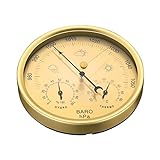 Yardwe Precision Aneroid 3 in 1 Barometer Weather Station Barometer Thermometer Hygrometer for Indoor and Outdoor Use with Stainless Steel Frame (Yellow)