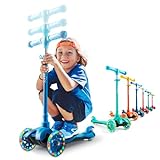 Kicksy Adjustable 3-Wheel Scooter for Kids Ages 2-5 - With Light Up LED Wheels (Basic, Blue)