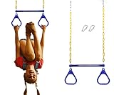 17.6' Monkey Bars for Kids Swing Set Accessories Outdoor - Trapeze Swing Bar for Playground Accessories with 48' Coated Chains 2 Snap Hooks - Hanging bar for Kids Jungle Gym Accessories (Blue)