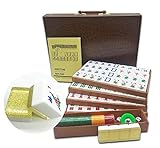 Mose Cafolo Chinese Mahjong X-Large 148 Numbered Acrylic Tiles 1.5' Large Gold Tiles with 4 Blank Tiles Carrying Travel Case Pro Complete Game Set (Mahjongg, Majiang)