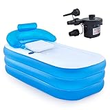 CO-Z Inflatable Bathtub with Electric Air Pump and Bath Pillow Headrest, Portable Blow Up Bath Tub for Adults, Outdoor or Indoor Freestanding Foldable Spa Tub with Cover Drainage Hose Cup Holder, Blue