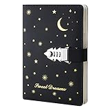 JunShop Locking Journal Diary with Lock for Boys Girls Adults Combination Lock Journal A5 Lined Password Locking Personal Planner Secret Organizer (Black)