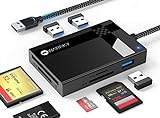 SD Card Reader USB 3.0 7 in 1, WARRKY【2.5FT Nylon Braided, Extra USB 3.0 Ports】 Micro SD to USB Hub, Multiport Card Adapter for microSD, SDXC, SDHC, CF, MS, MMC, Micro SDXC/SDHC, UHS-I, More