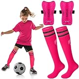 Syhood Soccer Shin Guards and Socks for Toddler Kids Youth, Lightweight Soccer Shin Pads Protective Soccer Gear for 3-5, 5-10, 10-15 Years Old Children Teen Boys Girls Soccer Game (Pink,S Size)