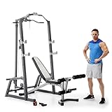 Marcy Pro Deluxe Cage System with Weightlifting Bench All-in-One Home Gym Equipment PM-5108,Black/Silver
