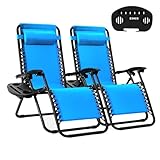 yoyomax Zero Gravity Chair Adjustable Lounge Chair Recliner Sturdy Reclining Patio Chairs with Strong Welds, Mesh, Headrest, Cup Holder Trays for Beach, Pool, Patio, Outdoor Set of 2 - Blue