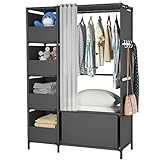 MOYIPIN Portable Wardrobe Storage Closet, Clothes Storage Cabinet with Curtain, for Living Room, Bedroom, Clothes Room, Black，40.55 x 16.73 x 65.35Inches
