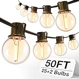 addlon 50FT Outdoor String Lights, G40 Globe LED Patio Lights Waterproof with 27 Plastic Bulbs(2 Spare), ETL Listed Dimmable Outside Hanging Lights Connectable for Backyard Porch Deck