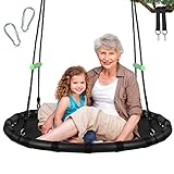 ZBZBML Black Hanging Tree Swing with Detachable Frame,PP Mat,Adjustable Multi-Strand Ropes,Safe and Durable Saucer Swing for Yard Garden Playground Park (40 inch Diameter, Black with Extra Strap)