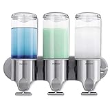 simplehuman Triple Wall Mount Shower Pump, 3 x 15 fl. oz. Shampoo and Soap Dispensers, Stainless Steel
