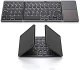Gimibox Foldable Bluetooth Keyboard, Pocket Size Portable Mini BT Wireless Keyboard with Touchpad for Android, Windows, PC, Tablet, with Rechargeable Li-ion Battery-Dark Gray